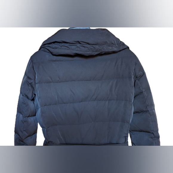 EUC ZARA Basic black gold hardware exposed zip down midi length quilted puffer - Picture 5 of 9